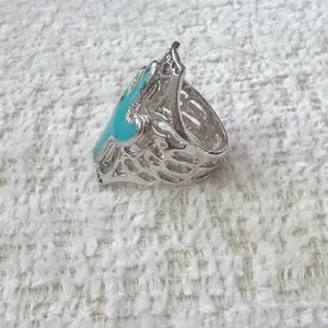 Silver and Turquoise Cactus Ring Size 8.5 thumbnail 3