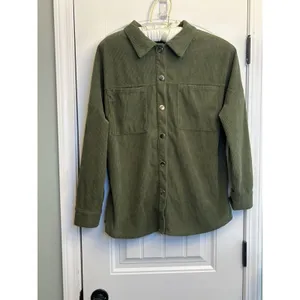 PrettyGarden Chic Women’s Medium Olive Green Corduroy Shacket Snap Front Pockets thumbnail 11
