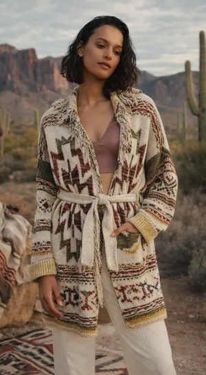 Free People Wild Wild West Southwest Belted Cardigan Size M/L Oversized thumbnail 1