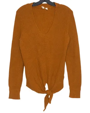 Moth Anthropologie Sweater Cottage Fall Boho Ribbed Cozy Preppy Tie Front Small thumbnail 1