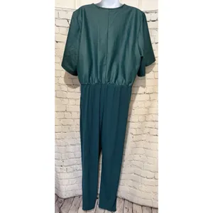 Colleen Lopez Flutter-Sleeve Mixed Media Jumpsuit Green Romper Size XL thumbnail 6