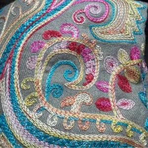 Colorful Hand Embroidered Paisley Shawl with Fringe thumbnail 7