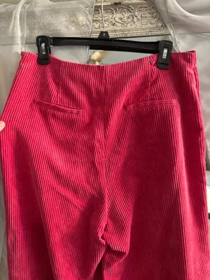 Pink high-waisted corduroy wide leg pants thumbnail 3