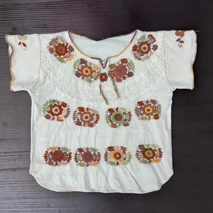 Vintage Handmade Mexican Embroidered Peasant Blouse Cottagecore boho Huipil L XL thumbnail 9