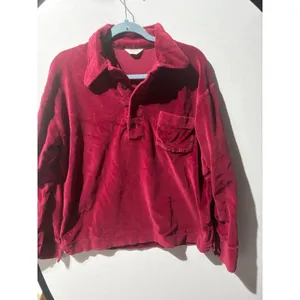 Vintage Burgundy Velour‎ Polo Shirt Long Sleeve Collared Pocket Size L thumbnail 3