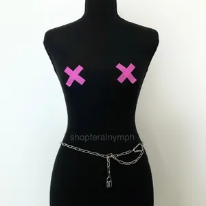 Vintage Y2K Cyberpunk Silver Padlock Chain Belt, Fits Up to 37 Inches, X7GA1226 thumbnail 6