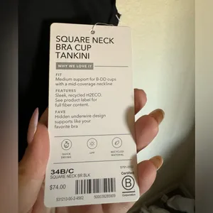 Athleta Square Neck Bra Cup Tankini‎ Sz 34B/C in Black NEW thumbnail 6
