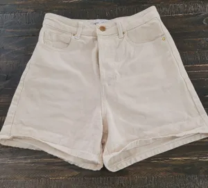 Zara High Waisted Denim Twill Shorts Womens Size 4 Ivory Off White 4" Inseam thumbnail 1