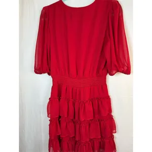 1.STATE Dress Womens M Red V-Neck Tiered Ruffle Midi Party Cocktail thumbnail 15