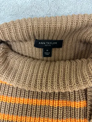 Ann Taylor roll neck sweater striped preppy orange and tan Size Petite Small thumbnail 4