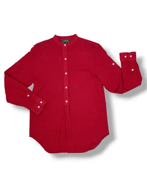 Lauren Ralph Lauren Eyelet Button Up Tunic Shirt Red Small Cottage Preppy Cotton thumbnail 11