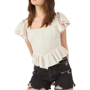 Free People Dreaming Peplum Top In Oatmeal thumbnail 3