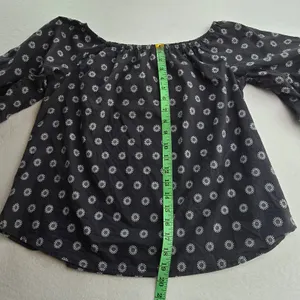 Maeve Anthropologie Navy‎ Blue Sunburst Print Off the Shoulder Cotton Blouse S thumbnail 9