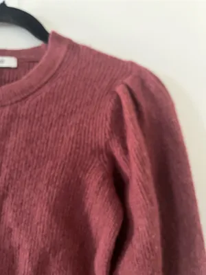 Madewell Wool Blend Puff Sleeve Knit Sweater XXS Red Burgundy Rustic Fall thumbnail 3