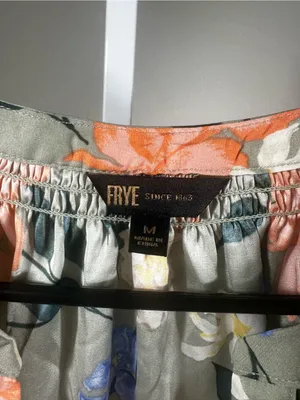 S62. Frye- Floral Button-Front Peasant Blouse - Olive with Orange & Blue Flowers thumbnail 2