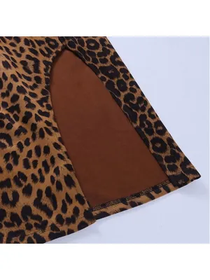 NEW Vegan Suede Leopard Mini High Waist Slit Skirt L thumbnail 5