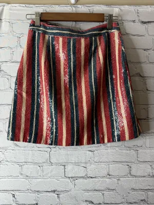 Zara Striped Sequin A-Line Mini Skirt in Red, Navy & Cream size xs thumbnail 3