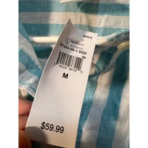 Gap Womens Sz Medium Linen Blend Easy Shirt Button Down Teal White Stripe Pocket thumbnail 11