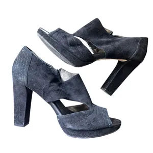 BANANA REPUBLIC Lady Suede Heeled‎ Sandal Black Sz 11 thumbnail 1