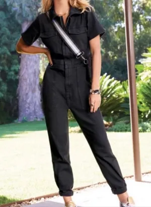 Good American Short Sleeve Denim Jumpsuit Size 0 thumbnail 1