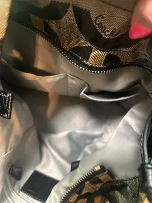Coach “Op Art” Black and Tan Circle Logo Tote thumbnail 16