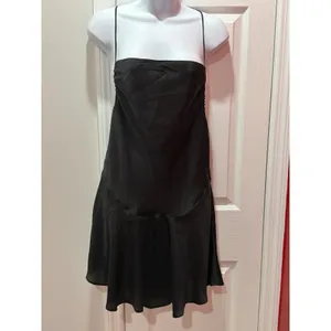 NWOT Free People Intimately Slip Dress Womens Black Satin Strappy Ruffle Small thumbnail 2