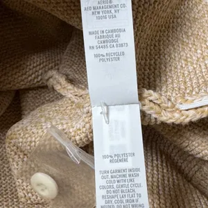 Offline by Aerie Tan Marl V-Neck Button Front Cardigan Sweater Thumbholes Medium thumbnail 9