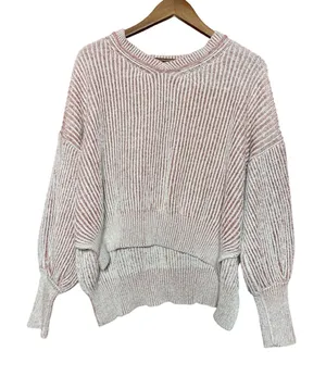 Mod On Trend Sweater Women M Pink Rib Balloon Sleeve High Low Cotton Excellent thumbnail 1