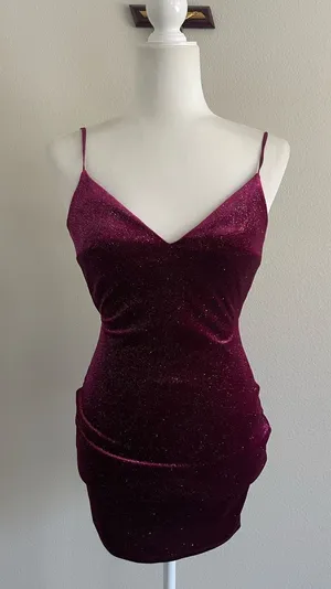 B Darlin Sparkling Burgundy Tie-Back Mini Dress thumbnail 1