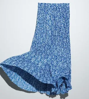 ZARA NWT High Waisted Floral Print Blue Midi Skirt thumbnail 7