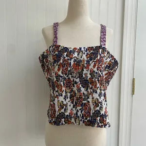 ANTHROPOLOGIE Verona Smocked Pajama Lounge Top Paisley Floral Crop Modal Size XL thumbnail 2