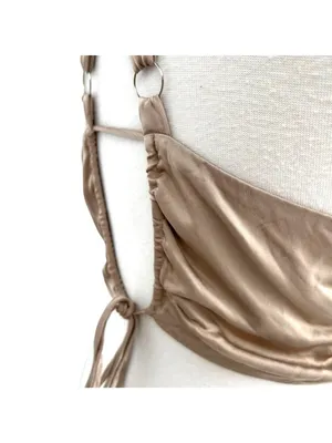 ASTR The Label Clubwear Festival Boho Strappy Halter Crop Top Beige Size Large thumbnail 5