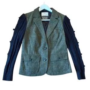 Kensie wool blend tweed popcorn knit sleeve blazer m thumbnail 2
