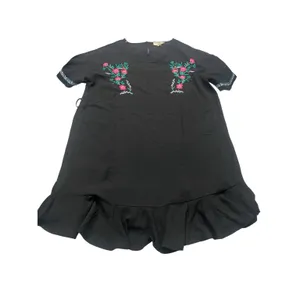 Entro Black Embroidered Boho Floral Ruffle Hem Mini Shift Dress Womens Medium thumbnail 2