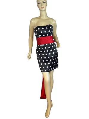 Sherri Hill Black W/White Polka Dots And Over-Sized Red Sash Mini Dress (6) thumbnail 2