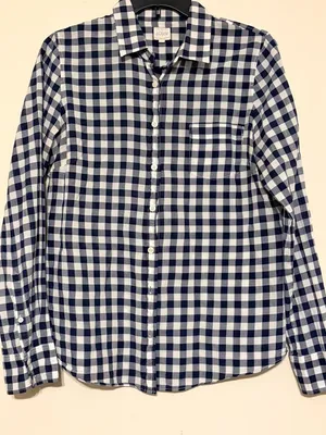 Women's J. Crew The Perfect Shirt Navy Blue White Plaid Button Down Size Medium thumbnail 1