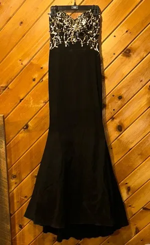 Jump Black beaded & sequins mermaid prom formal strapless gown thumbnail 3