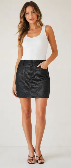 PrettyLittleThing Women's Black Coated Mini Skirt UK 20 EU 48 thumbnail 1