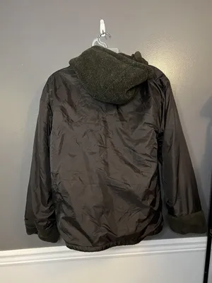 BB Dakota Jacket Womens Medium Olive Reversible Hooded Fleece Button 15099 thumbnail 8
