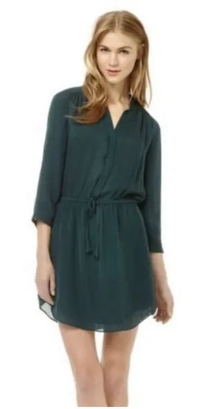 BABATON x ARITZIA Bennett 100% Silk Georgette Shirt Dress Teal XXS #GG2-4 thumbnail 1