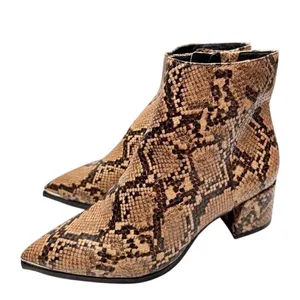 Kenneth Cole Roanne Snakeskin Print Pointed Toe Block Heel Booties Brown 6.5 NEW thumbnail 2