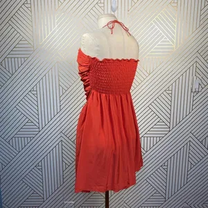Tucker‎ Red Silk Ruched Smocked Halter Dress thumbnail 7