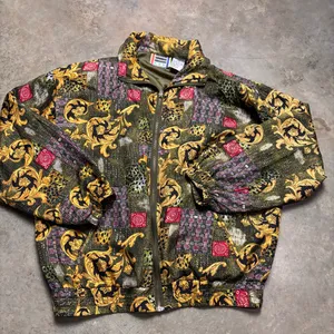 Div Rousso 100% Silk Vintage 90s Baroque & Leopard Print Bomber Jacket Womens Sm thumbnail 1