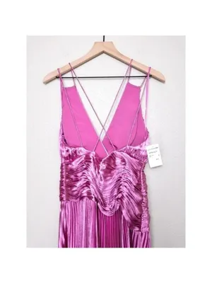 NWT AiiFOS Vera Pleated Metallic Gown 8 Pink Magenta Plisse Ruched Slit Formal thumbnail 14