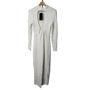 Lamarque Lindsay Dress White Textured Knit Open Back Maxi Long Sleeve Mock Neck thumbnail 8