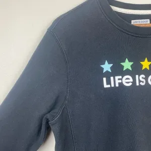 Life Is Good Sweatshirt Small Crewneck Black Stars Graphic Long‎ Sleeve Casual thumbnail 2