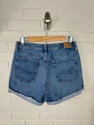 American Eagle Crossover Waist Highest Rise Denim Mom Shorts Size 6 thumbnail 11