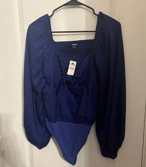 Express Women's Deep Blue Long Sleeve Bodysuit thumbnail 1