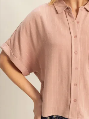 Blush Pink Rayon Linen Button Front Relaxed Blouse | Boutique NWT S thumbnail 3