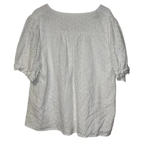 Draper James Womens White Eyelet Puffed Sleeve Peasant V-Neck Blouse XXL thumbnail 11